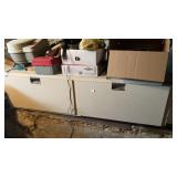 Cabinet, contents , basket, boots, items on