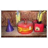 Gas cans and funnels