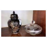 Japan ginger jar 7-1/2", silver glass candy dish