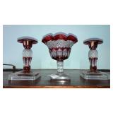 Westmoreland Ruby flash candleholders & candy