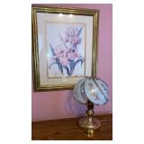 Small lamp,Framed irises print 23" x20"