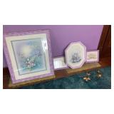 Lavender framed wall art, metal leaves lot