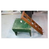 Small step stool, wood wall rack