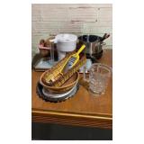 Hot plate, pots, baskets, good glass pitcher