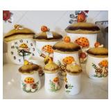 Merry Mushroom Canisters, clock, salt& pepper