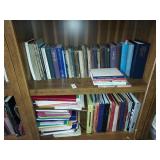 2 shelf lot of books and binders