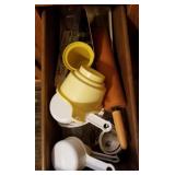 Rolling pin, measuring cups etc drawer lot