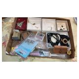 Tray of  jewelry pins Christmas bracelets