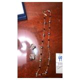 10k black pearl & crystal  necklace, gray pearl