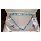 Vintage blue crystal necklace earrings set
