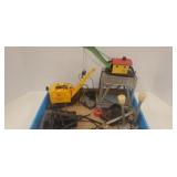 3 street lamps, and 2 train cranes