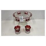 Vintage pedestal dish ruby & clear glass- 7