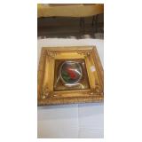 Vintage oval flower , and butterfly painting .