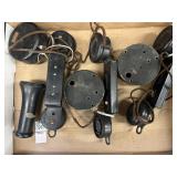 Tray lot of antique phone equipment