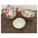 Japanese Geisha Girls cup and teapot with 6 s