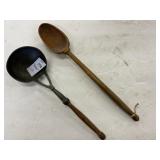 Antique cast metal ladle + Hand-carved spoon