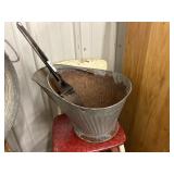 Antique tin ash bucket and shovel