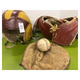 Signed baseball and antique mitt, childï¿½s antique