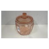 Pink depression glass canister lidded- 7.5 inches