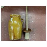Antique Glazed Pottery Butter Churn