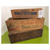 Three wood pasteurized cheese boxes