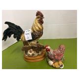 Vintage rooster chicken on wood base with