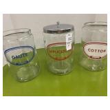 Three-piece glass storage jars- only 1 with lid -