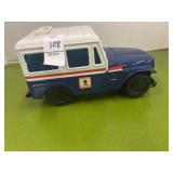 Vintage metal 8 1/2 inch postal Jeep bank