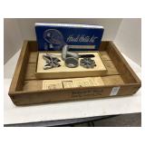 Vintage wooden tray + cast waffle molds