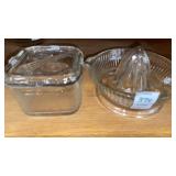 Citrus juicer dish and covered refrigerator glass