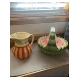 Ceramic watermelon dish and  Gail Pittman pitcher