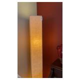 Modern floor lamp - fabric shade-wooden base -