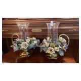 Vintage hurricane lamp candle holders with