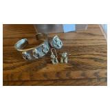 Sterling silver cuff bracelet, ring and earring