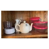 T-pot and miscellaneous glassware covered bowls