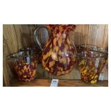 Handblown pitcher and 7 glasses