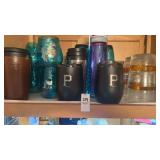 Cabinet lot of glassware/some plastic, and travel