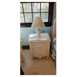 Antique wickernight stand, lamp, and bed with