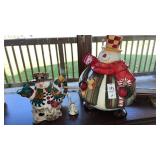 Snowman cookie jar, tea pot & variety of winter