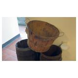 Vintage Wooden Barrels and Produce Basket