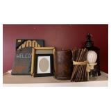 Lot of Picture Frames, Candle Holders and More
