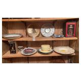 Shelf Lot of Decorative Plates, Knick Knacks and