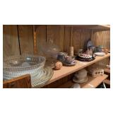 Shelf Lot of Serving Dishes, Knick Knacks and