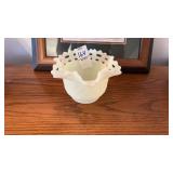 Vintage FENTON Custard Open Lace Ruffle Basket