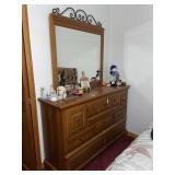 Wooden mirrored dresser & 1 night stand -dresser