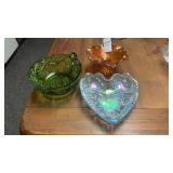 Three Colorful Trinket Dishes Carnival Glass