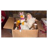 Large Box of Assorted Plush Dolls and Stuffed