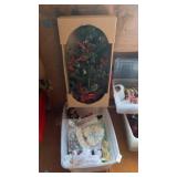 Tote of Christmas Decorations and Wreath Tree