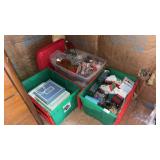 Three Totes of Christmas Decorations and Avon