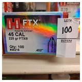 Hornady FTX bullets 45 cal 225 gr,  .452  (100)